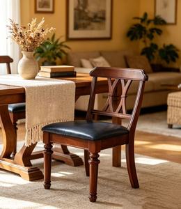 Vintage Mahogany Wood Living Room <b>Chair</b> Traditional Cross-<b>Back</b> Design with Black Leather Seat Modern Design Multi-Purpose - Product Image 4
