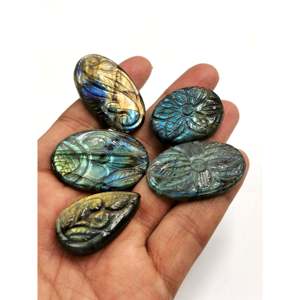 Juego de cinco (5) miniaturas de tallados florales para colgante en piedra labradorita - joyería de piedras preciosas/cristales Reiki/Chakra/Cura - 5 - Product Image 1