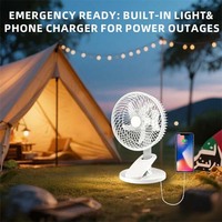 Ventilateur à pince rechargeable 8'' avec LED nocturne, ventilateur de bureau oscillant à moteur sans balais 3 vitesses, batterie lithium 3Ah, alimentation double AC/DC