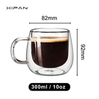 Mug en verre borosilicate à double paroi avec poignée, personnalisable avec logo, 300 ml, compatible micro-ondes et lave-vaisselle, transparent, classique, cadeau idéal pour le thé, vente chaude Xipan