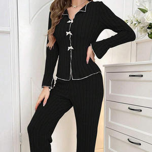 Disponibile Abbigliamento Donna, Pigiami Eleganti e Casual per Donna, Set con Maniche Lunghe e Pantaloni, Tinta Unita con Fiocco, Baju Perempuan Dewasa - Product Image 6
