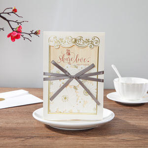 Carte d'invitation de mariage de luxe en or blanc rouge, découpe au laser, carte de vœux avec ruban, décoration de mariage personnalisée gratuite - Product Image 6