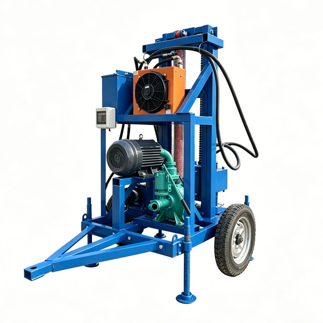 Portable wheeled electric water well drilling rig, 4KW/7.5KW/11.5KW drilling machine, small irrigation drilling rig