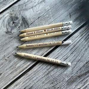 Crayons en bois personnalisés gravés en gros, en bois brut, pour enfants, à mine HB courte, texture premium, pour cadeau promotionnel - Product Image 1