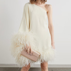 新作夏物高級豪華ドレス　プラスサイズ　ワンショルダー　黄色い羽根飾り　ベスティド・デ・プルマス　イブニングドレス - Product Image 1