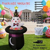 Décoration de jardin gonflable écologique en PVC de 1,5 m : Lapin de Pâques avec chapeau magique, lapin sorcier mignon avec chapeau de fée lumineux à LED, réutilisable