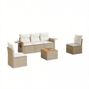 Ensemble de canapés de jardin modulaires en polyrotin beige, mobilier d'extérieur 4 places, design contemporain - Product Image 1
