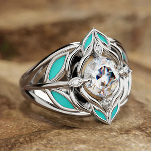 Anello da donna vintage a forma di marquise floreale, gioiello geometrico alla moda - Product Image 5
