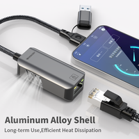Adaptador Ethernet USB 3,0 Tipo C 5Gbps 2 en 1 RJ45 Tarjeta de red con cable Adaptador LAN de 5000Mbps para computadora portátil Macbook Teléfono celular externo