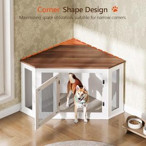 Jaula para Perros de Esquina Cuadrada Clásica Ecológica de Nogal Blanco Sólido, Mesa Auxiliar Decorativa para Interiores y Exteriores, Venta al por Mayor - Product Image 2
