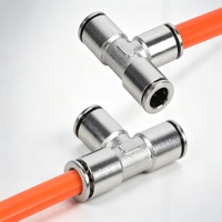 PE Tee Pneumatic Quick Connector Nickel Plated Brass Air Pipe Push Fit Fitting High Pressure Corrosion Resistant PE4/6/8/10/12