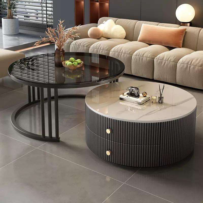 Modern Table Top Pattern Luxury Coffee Table, Round Living Room Center Table, Black Glass ...