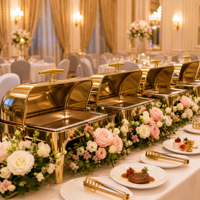 Ensemble de réchauds de luxe à couvercle roulant, chauffe-plats commerciaux en acier inoxydable pour buffet avec supports à combustible, équipement de restauration