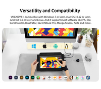 Tableta Gráfica de Dibujo VEIKK VK1200V3 de 11.6 Pulgadas con Pantalla y Soporte Ajustable