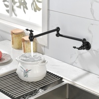 Robinet de remplissage mural noir mat à double articulation, bras pivotant, deux poignées, double robinet d'arrêt, pour cuisinière de cuisine, pliable