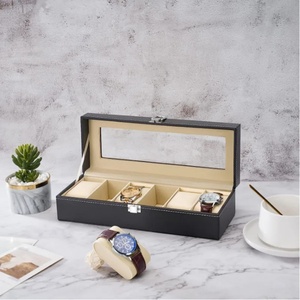 6 Slot PU Leather <b>Watch</b> Box Display <b>Case</b> Jewelry Organizer with Glass Top - Product Image 5