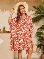 Baju Pantai Wanita Motif Cetak, Atasan Pantai Kasual Longgar untuk Liburan Musim Panas, Pelindung dari Sinar Matahari