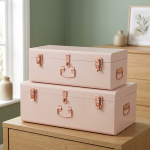 Beautify Cream Vintage Style Steel Metal Storage Trunk Set Lockable Decorative with Rose <b>Gold</b> Handle Wedding Decoration Gift - Product Image 3