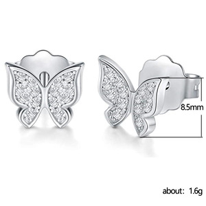 Orecchini a farfalla freschi ed eleganti per donna, gioielli alla moda con brillantini. - Product Image 3