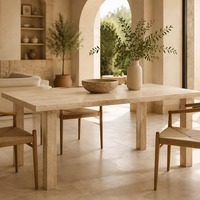 Table à manger en travertin beige haut de gamme avec pieds carrés en pierre, pierre naturelle, travertin naturel, table en travertin massif