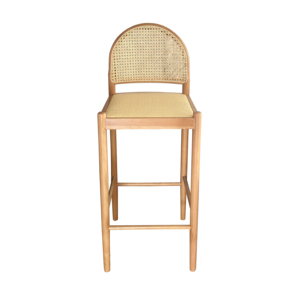 Tabouret <span class=keywords><strong>de</strong></span> comptoir HLM110 <span class=keywords><strong>de</strong></span> style côtier classique nordique avec dossier arqué, texture <span class=keywords><strong>de</strong></span> canne naturelle, bois massif, siège en rotin tressé, chaise <span class=keywords><strong>de</strong></span> bar - Product Image 2