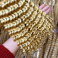Extensiones de Cabello Humano Rizado Kinky Pre-Separadas, Sin Nudos, en Espirales Pequeñas Reutilizables, Color Rubio Miel