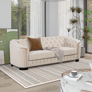 Modern <strong>Grey</strong> Velvet Chesterfield Sofa Set 2 Seater <strong>Loveseat</strong> and 3 Seater Couch with Tufted Back for Living Room Villa Hotel - Product Image 2