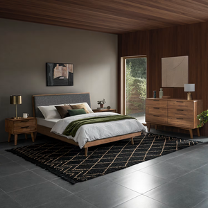 Commode à 6 tiroirs en bois naturel de style mi-siècle, commode en bois massif avec <span class=keywords><strong>patchwork</strong></span> et pieds coniques en bois pour chambre à coucher - Product Image 2