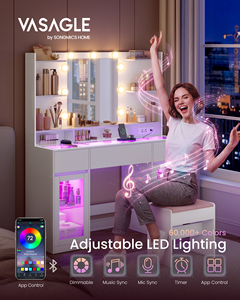 <span class=keywords><strong>VASAGLE</strong></span> Tavolo da Trucco Moderno con Striscia LED RGB, <span class=keywords><strong>Scrivania</strong></span> per Trucco con Luci LED e Presa di Corrente, Tocador De Maquillaje - Product Image 1