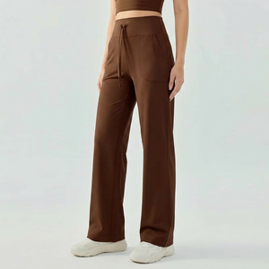 Pantalones de yoga de cintura alta con cordón y pierna ancha para mujer, con bolsillos, suaves, elásticos, holgados, rectos, informales, deportivos, al por mayor - Product Image 3
