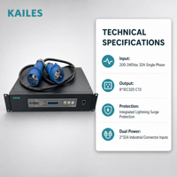 KAILES (KLS) Série STS Commutateur de Source Double Alimentation Personnalisé 32A Monophasé PDU 8 Prises C13 Deux Câbles Connecteurs Industriels Plaque Noire
