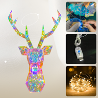 Dekorasi Dinding Kepala Rusa Bercahaya LED Elektrik Holografik Iridescent PET Rusa Gantung Bertenaga USB 160 LED 8 Mode Natal