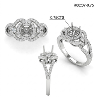 Spezieller 18K Weißgold Natürlicher Diamant Runder Mittelpunkt Halbmontierter Offener Muschelrand Halo Micro Pave Damen Maßgefertigter Brautring