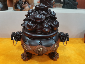 2024 chinois ébène bois sculpture sac d'argent recruter richesse et trésor bol ornements meubles de maison pour salon - Product Image 2