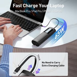 พาวเวอร์แบงค์ความจุสูงพิเศษ 20000mAh รุ่นใหม่ พร้อมสาย USB-C ในตัว ชาร์จเร็ว PD 65W เครื่องชาร์จพกพาสำหรับแล็ปท็อป โทรศัพท์ และแท็บเล็ต - Product Image 2