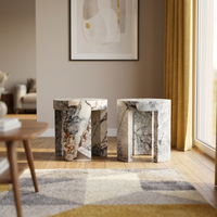 Décoration d'intérieur, meubles en pierre personnalisés, table d'appoint ronde en marbre bleu océan Galaxy Storm, style moderne pour salon, avec pieds courbes