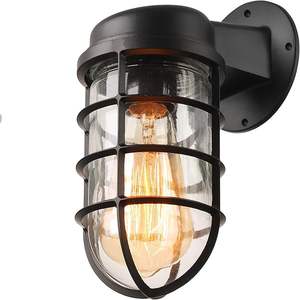 Étanche Extérieur Intérieur Style Industriel Cage Maison Porche Garage Patio Veilleuse Montage Lanterne Bocal Avec Applique Murale Led - Product Image 1