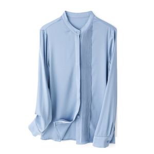 Chemises ajustées en soie pour femmes Design roman et à la mode tissé avec col montant et décoration de boutons Collection printemps - Product Image 5