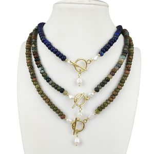 Collar de cuentas de piedras preciosas de 4*6MM, Ojo de Tigre, lapislázuli de Jade amarillo, bonito collar con colgante de perlas reales como regalo, collar de bloqueo OT - Product Image 4