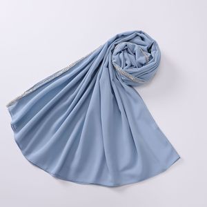 無地シフォンラインストーンヒジャブムスリムスカーフカスタムデザイン無地ムスリムショールヒジャブスカーフ - Product Image 5