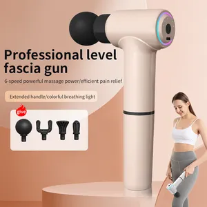 HB-020 Handheld 3200 Speed Body Massage Gun Custom Logo Portable Deep Tissue Massage Gun With Extended Handle Colorful Lights