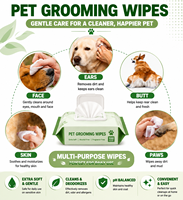 Lingettes de toilettage pour chiens et chats, 100 unités, extrait de plantes naturelles, parfum floral doux, sans alcool, sans parabène, sans rinçage