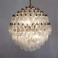 Lustre Suspendu en Verre Artistique Facetté Effet Diamant Craquelé Style Médiéval Français, Luxe Léger pour Villa, Salon, Salle à Manger, Plafond Haut
