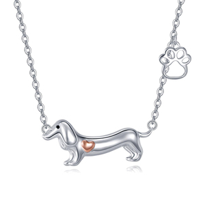 Cadeaux pour les amoureux des animaux de compagnie Collier en argent sterling 925 plaqué deux tons <span class=keywords><strong>teckel</strong></span> avec empreinte de patte en forme de cœur pour femme - Product Image 1