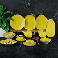 Collection de vaisselle vintage peinte à la main, émail jaune, taches de couleur, bord en céramique, ensemble d'assiettes, vaisselle pour restaurant, maison