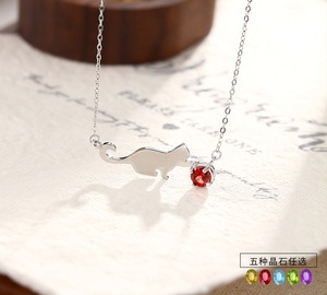 Collier en argent 925 style coréen, anti-ternissement, avec pendentif chat mignon, griffes serties, pierre naturelle 5mm, cadeau d'anniversaire pour petite amie - Product Image 2