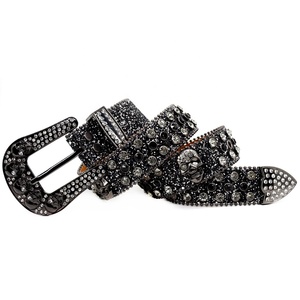 Cinturón <span class=keywords><strong>de</strong></span> diseñador negro Y2K <span class=keywords><strong>con</strong></span> calavera <span class=keywords><strong>de</strong></span> <span class=keywords><strong>diamantes</strong></span> <span class=keywords><strong>de</strong></span> imitación brillantes, cinturones vaqueros occidentales <span class=keywords><strong>con</strong></span> <span class=keywords><strong>diamantes</strong></span> incrustados y hebilla <span class=keywords><strong>de</strong></span> aleación - Product Image 3