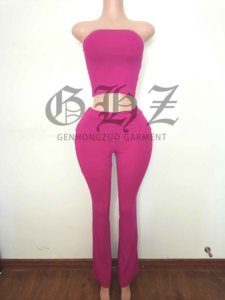 Clothing Manufacturers Custom LOGO Athleisure Wear Women Bamboo <strong>Boob</strong> <strong>Tube</strong> Top and Track Pants 2 Piece Loungewear Set Women - Product Image 5