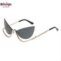 Bettega Nouvelles Lunettes de Soleil Sans Monture Style Européen et Américain Incrustées de Diamants pour Femmes, Modèle Œil de Chat Tendance