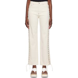 Pantalon en jean droit personnalisé pour femmes, pantalon à lacets, blanc, 100% coton denim - Product Image 3